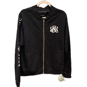 Rock & Republic Black Logo Zip Up Jacket Bomber Style Sweatshirt Men’s L